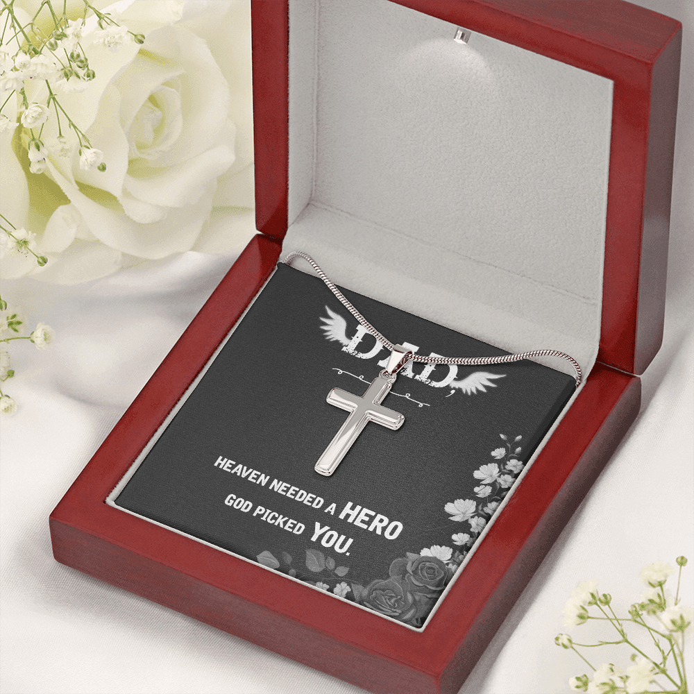 Heaven Needed a Hero Dad Memorial Gift Dad Memorial Cross Necklace Sympathy Gift Loss of Father Condolence Message Card-Express Your Love Gifts