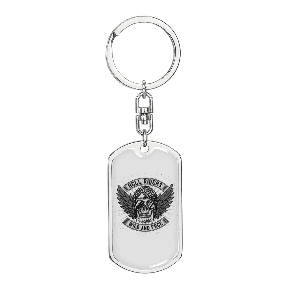 Hell Riders Biker Keychain Stainless Steel or 18k Gold Dog Tag Keyring-Express Your Love Gifts