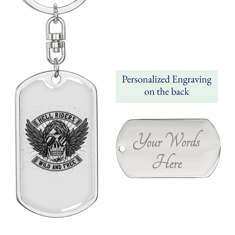 Hell Riders Biker Keychain Stainless Steel or 18k Gold Dog Tag Keyring-Express Your Love Gifts