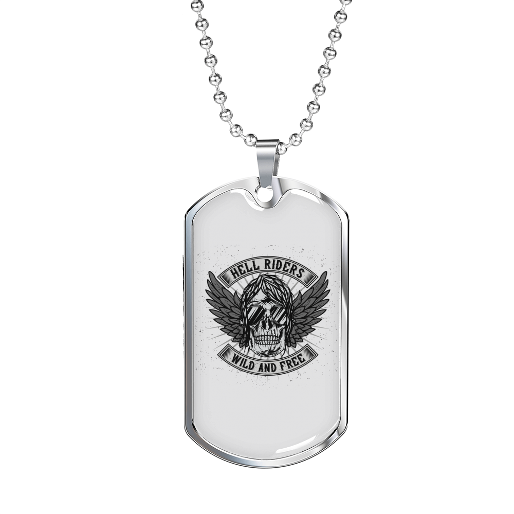 Hell Riders Biker Necklace Stainless Steel or 18k Gold Dog Tag 24"-Express Your Love Gifts