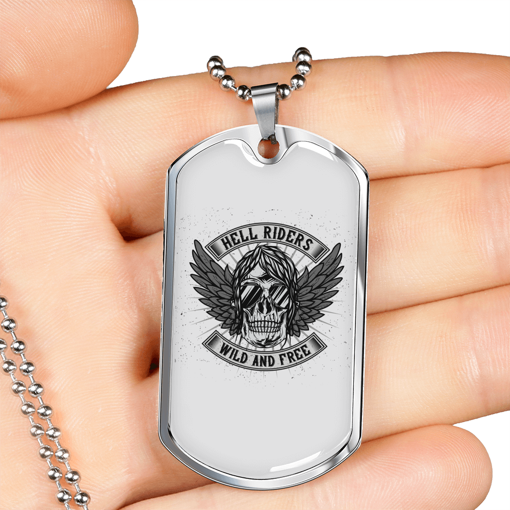 Hell Riders Biker Necklace Stainless Steel or 18k Gold Dog Tag 24"-Express Your Love Gifts