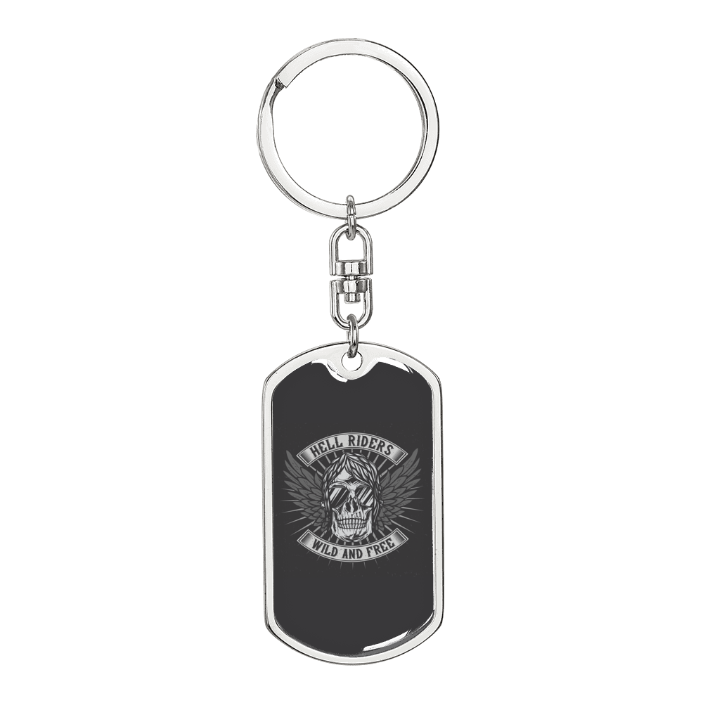 Hell Riders Wild And Free Biker Keychain Stainless Steel or 18k Gold Dog Tag Keyring-Express Your Love Gifts