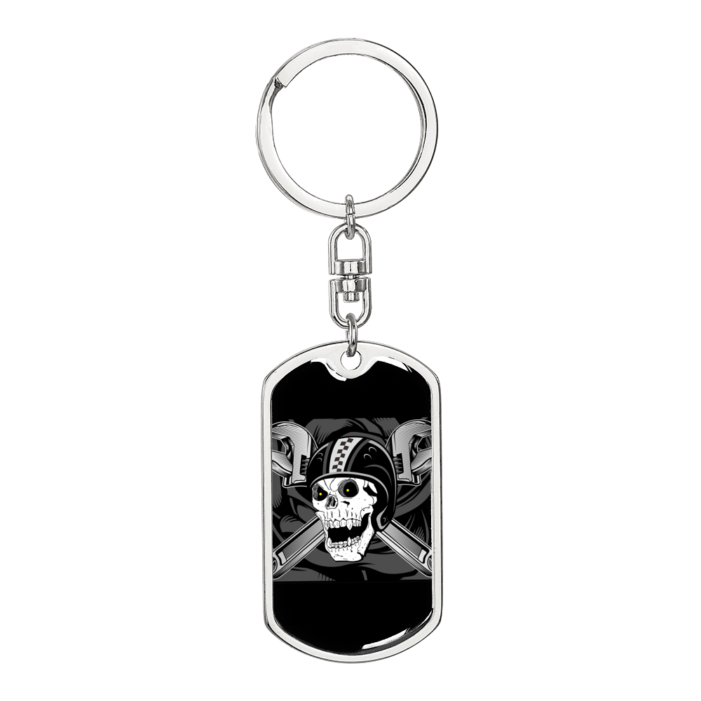 Helmet Skull Biker Keychain Stainless Steel or 18k Gold Dog Tag Keyring-Express Your Love Gifts