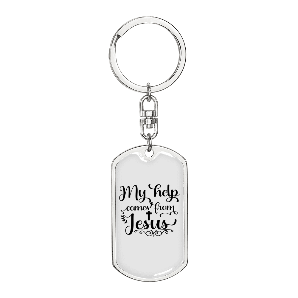 Help Comes From Jesus Keychain Stainless Steel or 18k Gold Dog Tag Keyring-Express Your Love Gifts