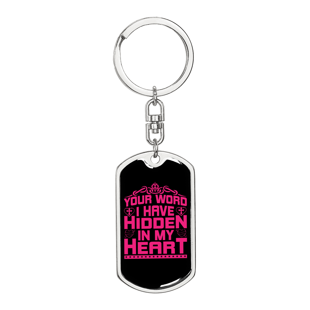 Hidden In My Heart Christian Keychain Stainless Steel or 18k Gold Dog Tag Keyring-Express Your Love Gifts