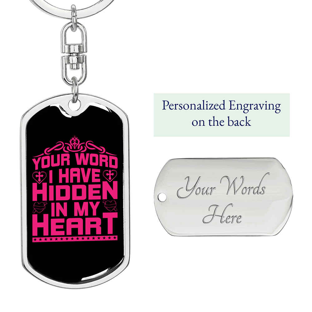 Hidden In My Heart Christian Keychain Stainless Steel or 18k Gold Dog Tag Keyring-Express Your Love Gifts