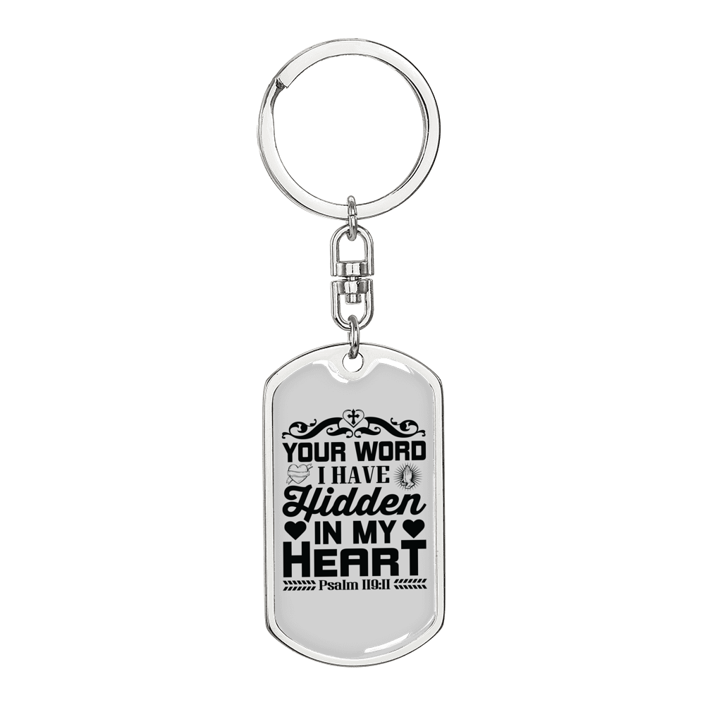 Hidden In My Heart Psalm 119:11 Keychain Stainless Steel or 18k Gold Dog Tag Keyring-Express Your Love Gifts