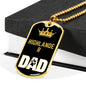 Highlander Cat Dad Necklace Stainless Steel or 18k Gold Dog Tag 24" Chain-Express Your Love Gifts