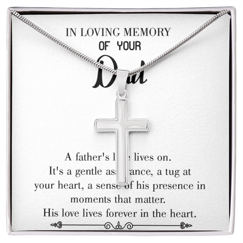 His Love Lives Forever Dad Memorial Gift Dad Memorial Cross Necklace Sympathy Gift Loss of Father Condolence Message Card-Express Your Love Gifts