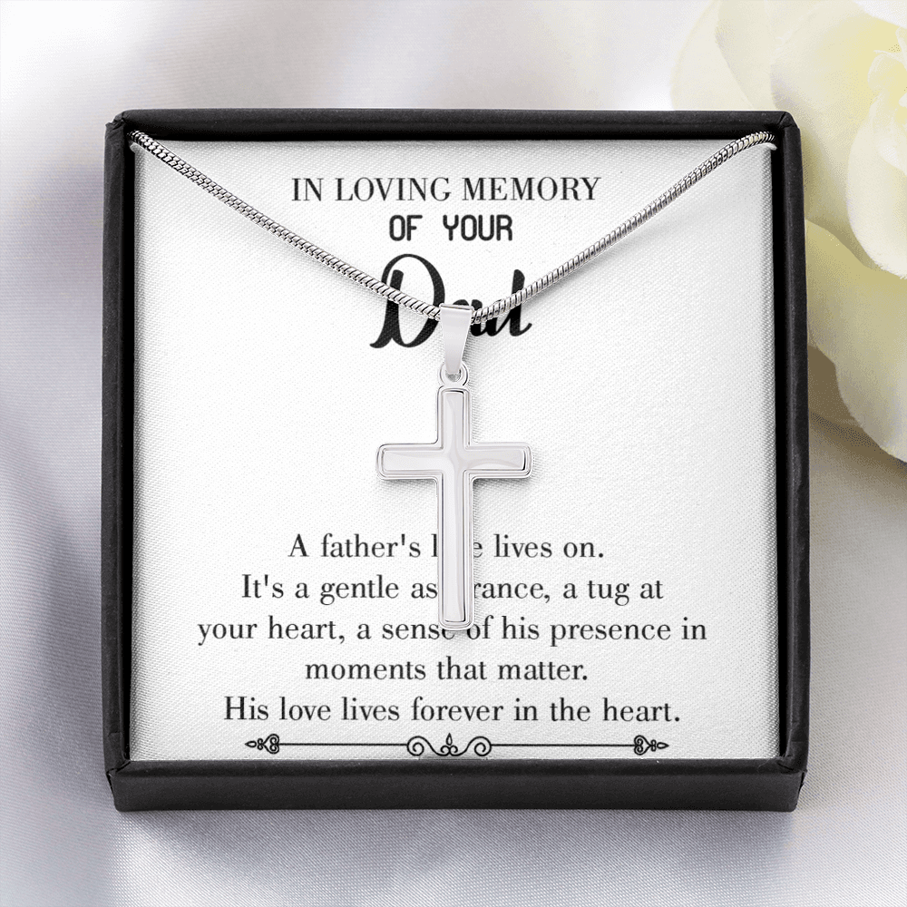 His Love Lives Forever Dad Memorial Gift Dad Memorial Cross Necklace Sympathy Gift Loss of Father Condolence Message Card-Express Your Love Gifts