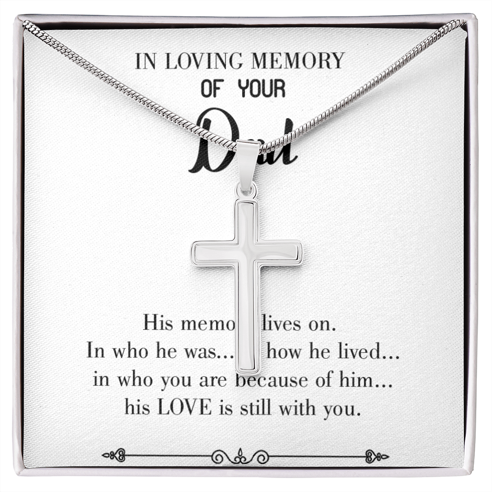 His Memory Lives Dad Memorial Gift Dad Memorial Cross Necklace Sympathy Gift Loss of Father Condolence Message Card-Express Your Love Gifts