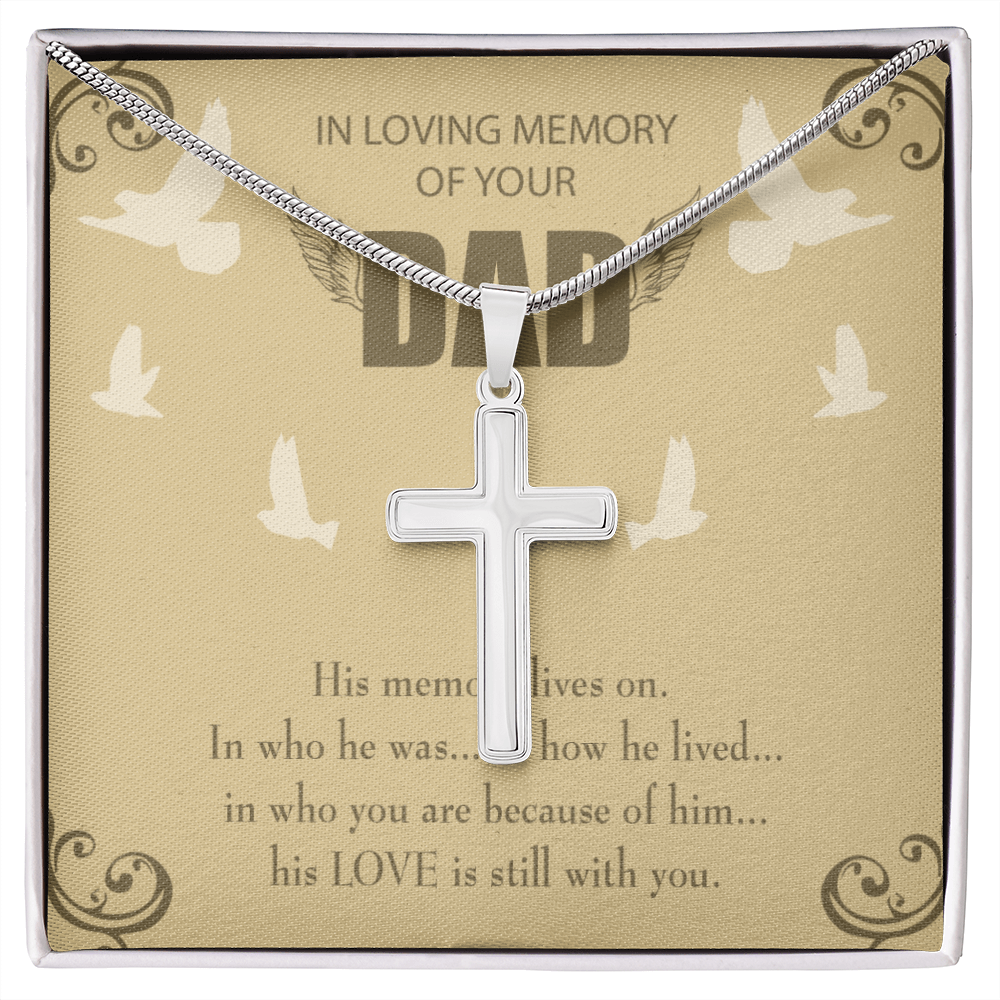 His Memory Lives On Dad Memorial Gift Dad Memorial Cross Necklace Sympathy Gift Loss of Father Condolence Message Card-Express Your Love Gifts