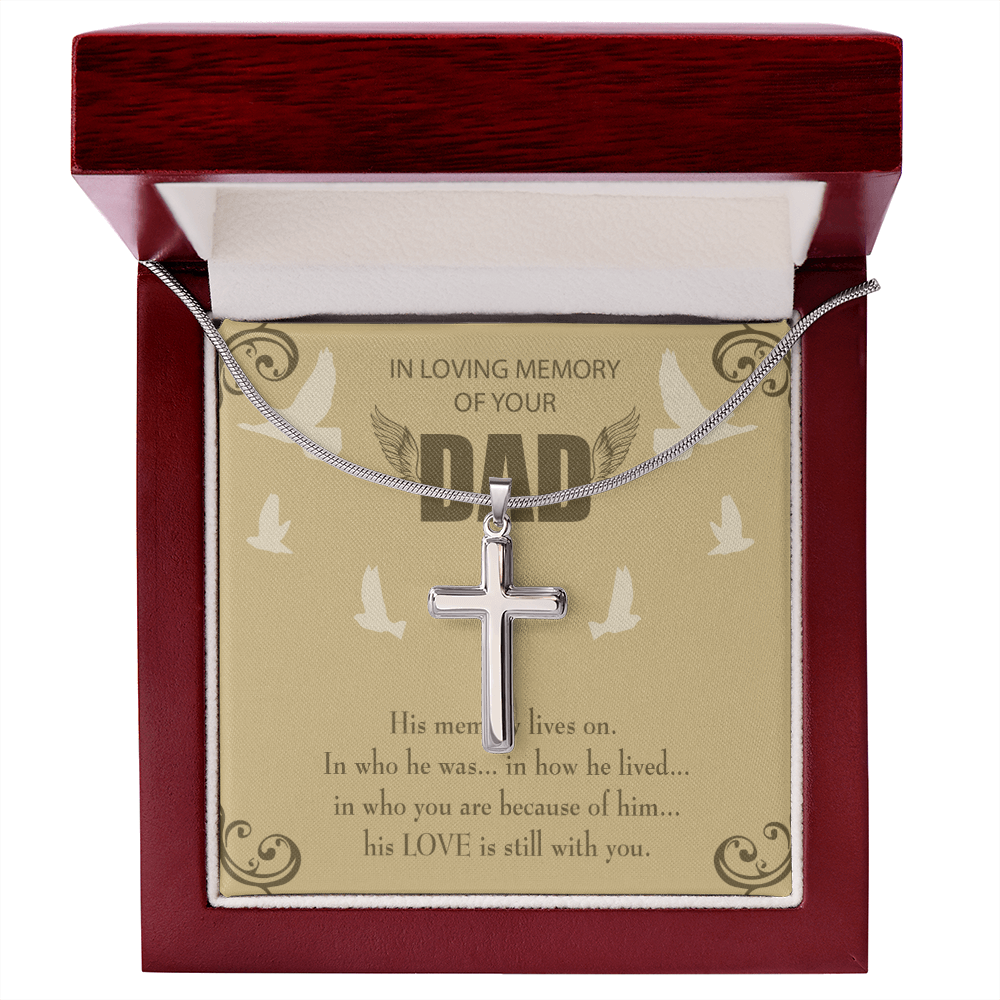 His Memory Lives On Dad Memorial Gift Dad Memorial Cross Necklace Sympathy Gift Loss of Father Condolence Message Card-Express Your Love Gifts