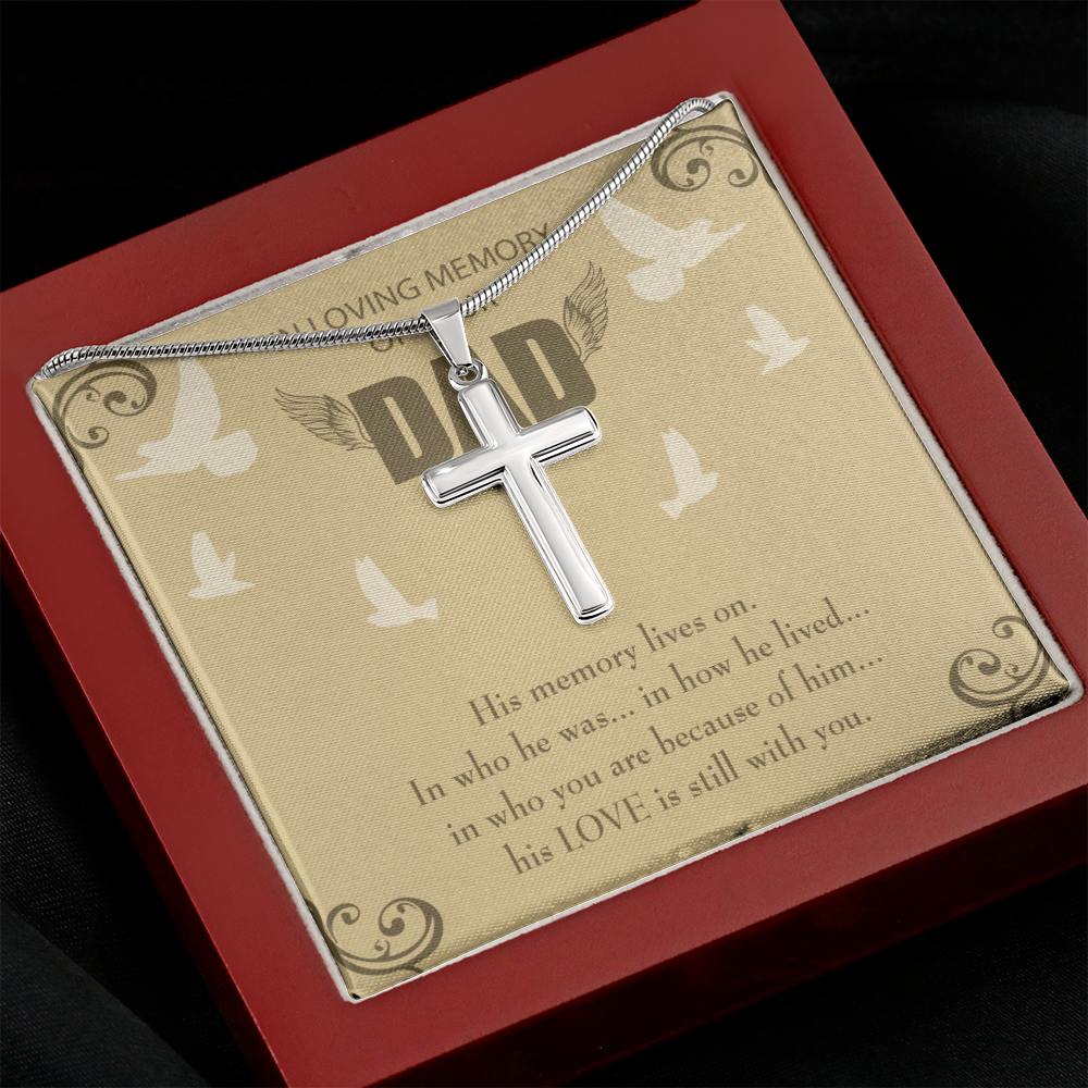 His Memory Lives On Dad Memorial Gift Dad Memorial Cross Necklace Sympathy Gift Loss of Father Condolence Message Card-Express Your Love Gifts