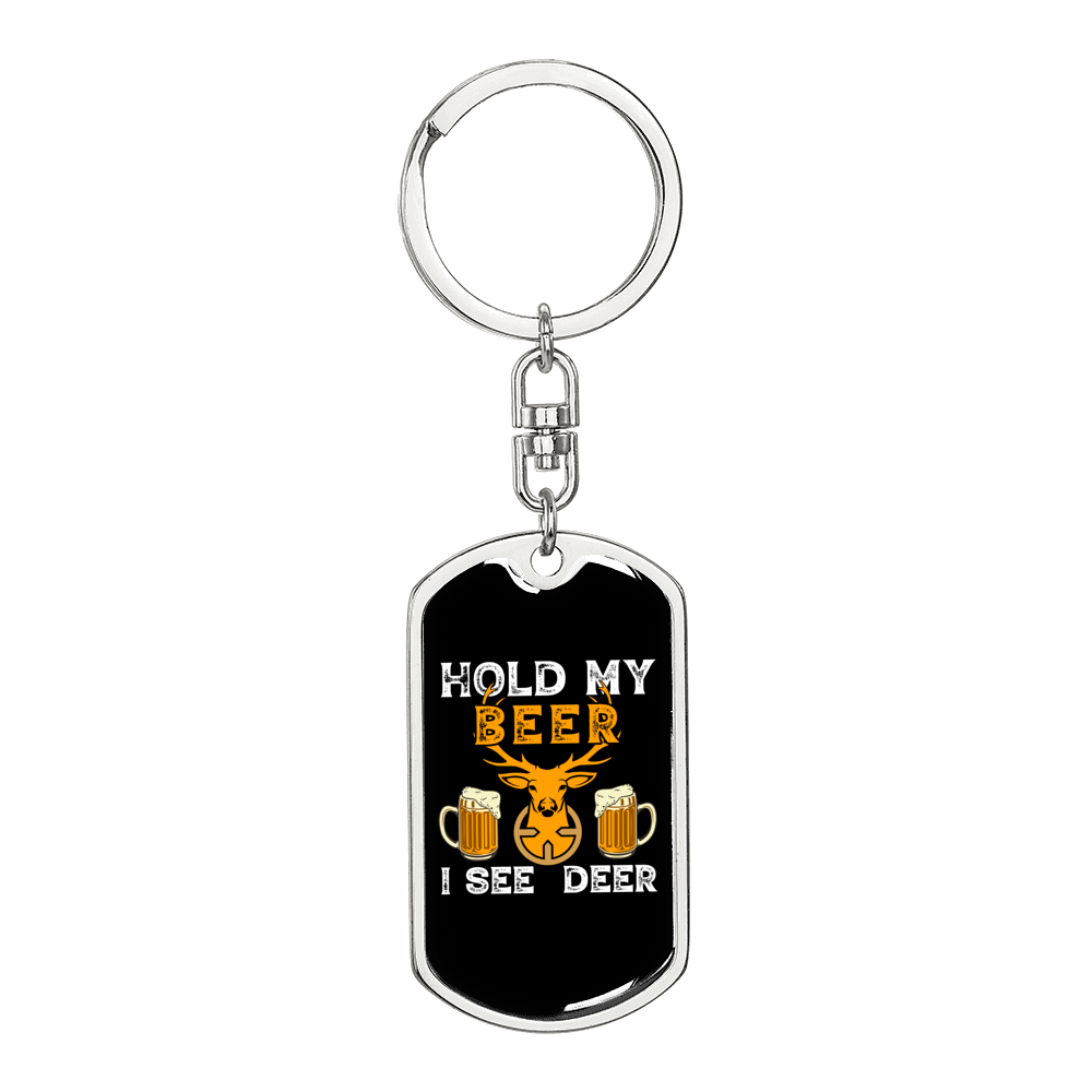 Hold My Beer Hunter'S Keychain Gift Stainless Steel or 18k Gold Dog Tag Keyring-Express Your Love Gifts