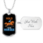 Hold Your Horses Horse Necklace Stainless Steel or 18k Gold Dog Tag 24" Chain-Express Your Love Gifts