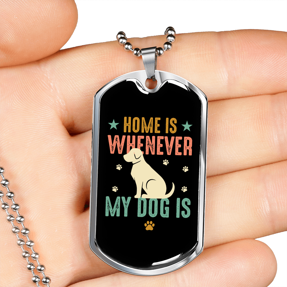 Home Dog Necklace Stainless Steel or 18k Gold Dog Tag 24" Chain-Express Your Love Gifts