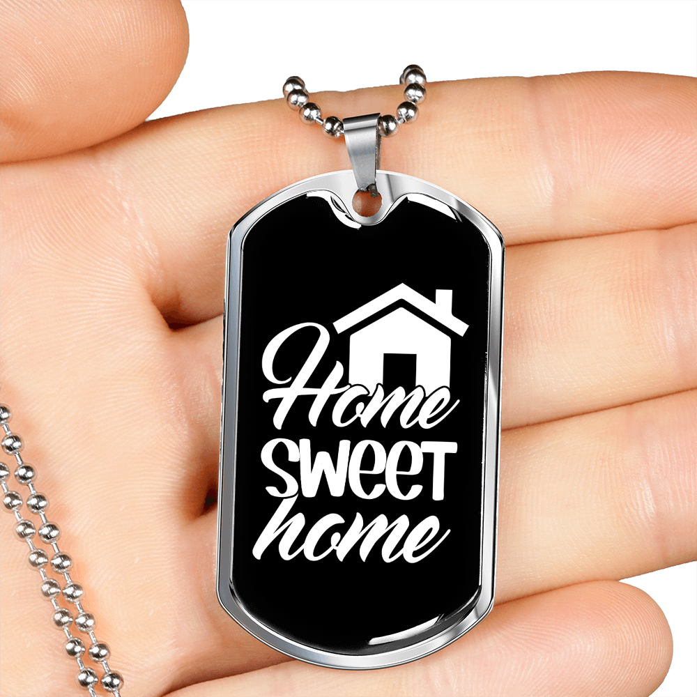Home Sweet Home Necklace Stainless Steel or 18k Gold Dog Tag 24" Chain-Express Your Love Gifts