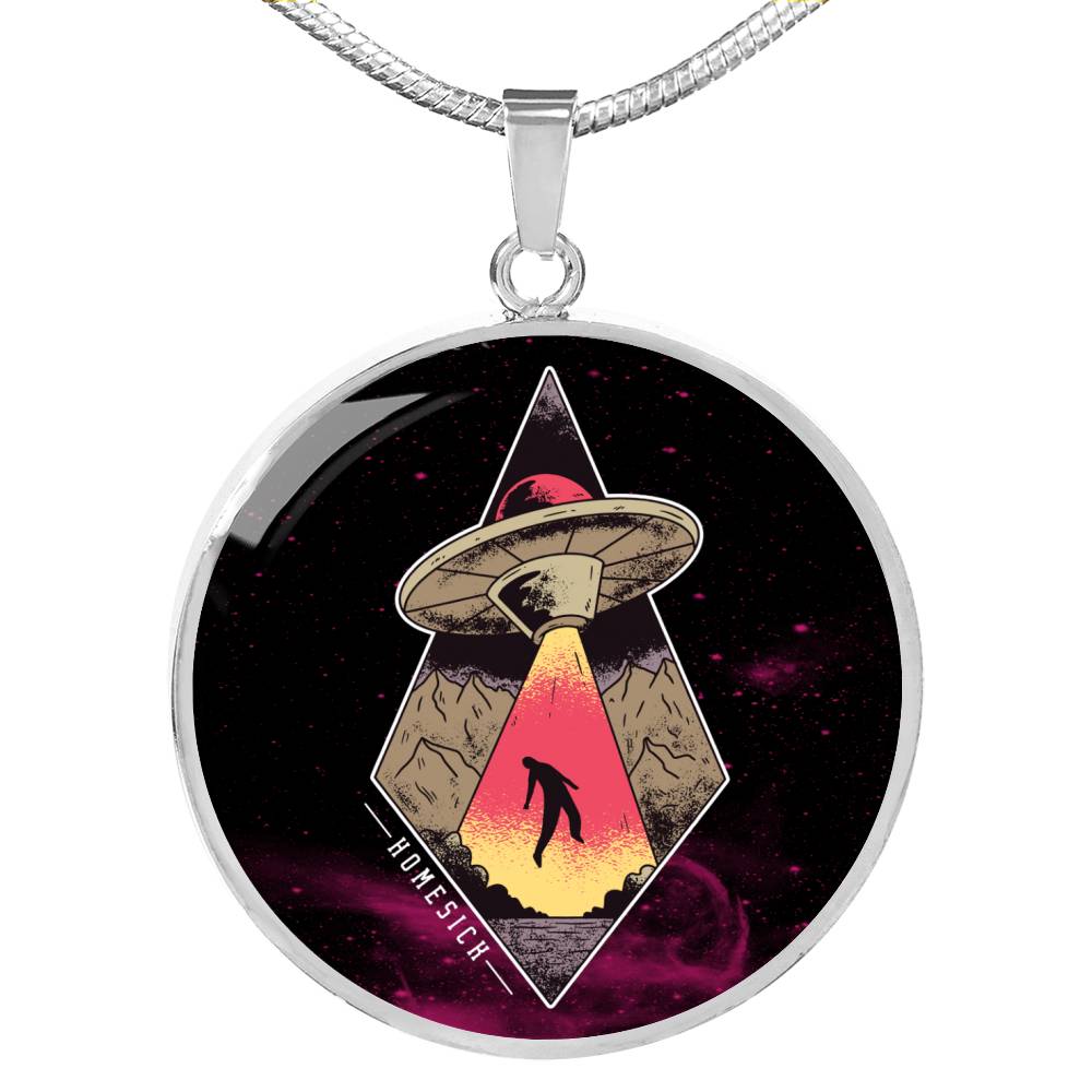Homesick Alien Circle Pendant UFO Alien Fan Necklace Stainless Steel or 18k Gold 18-22"-Express Your Love Gifts