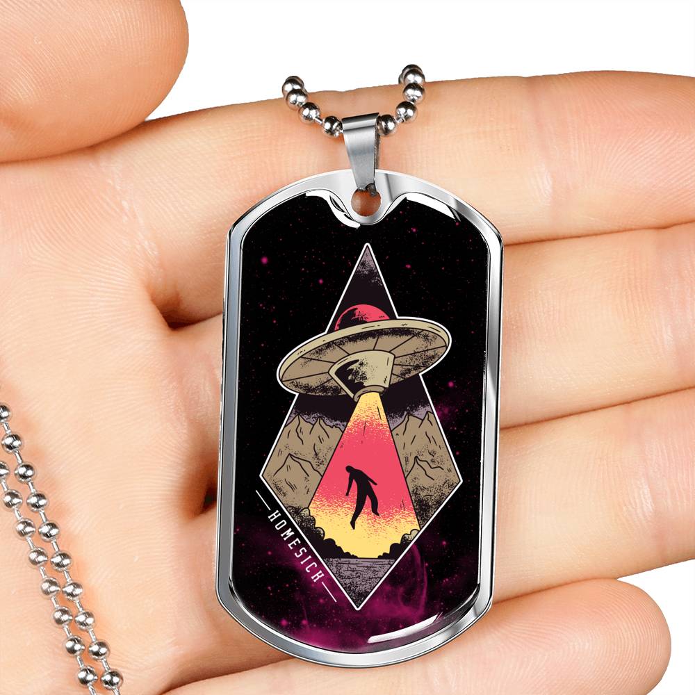 Homesick Alien Necklace UFO Alien Fan Gift Stainless Steel or 18k Gold Dog Tag 24" Chain-Express Your Love Gifts