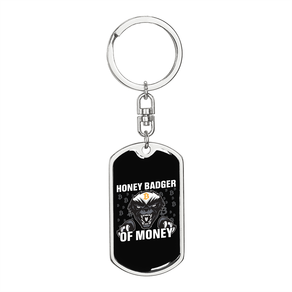 Honey Badger of Money Crypto Keychain Stainless Steel or 18k Gold Dog Tag Keyring-Express Your Love Gifts