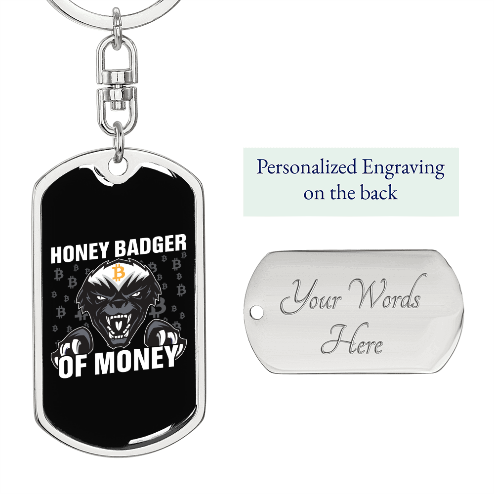 Honey Badger of Money Crypto Keychain Stainless Steel or 18k Gold Dog Tag Keyring-Express Your Love Gifts