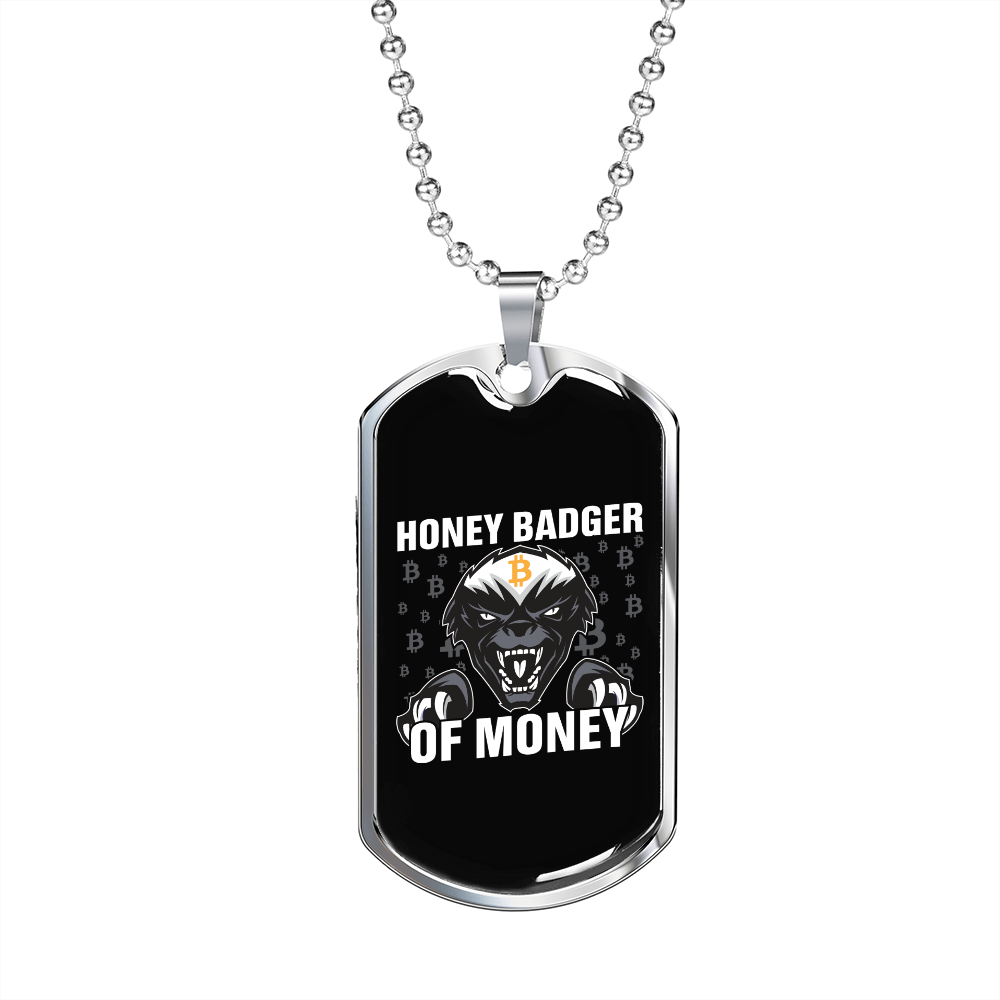 Honey Badger of Money Crypto Necklace Stainless Steel or 18k Gold Dog Tag 24" Chain-Express Your Love Gifts