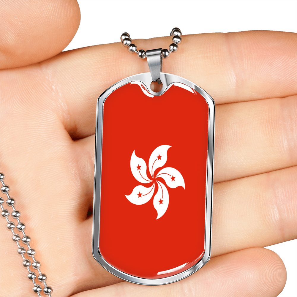 Hongkong Flag Necklace Stainless Steel or 18k Gold Dog Tag 24" Chain-Express Your Love Gifts