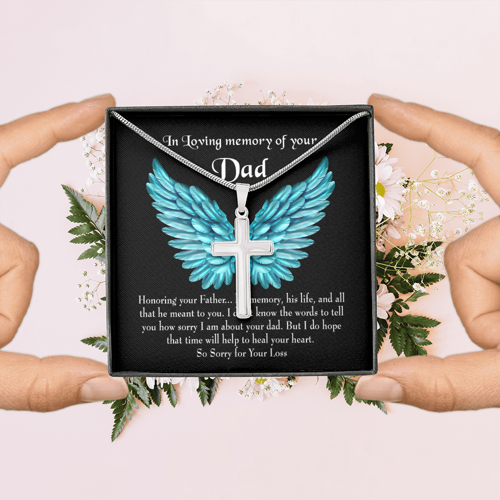 Honoring Your Dad Dad Memorial Gift Dad Memorial Cross Necklace Sympathy Gift Loss of Father Condolence Message Card-Express Your Love Gifts