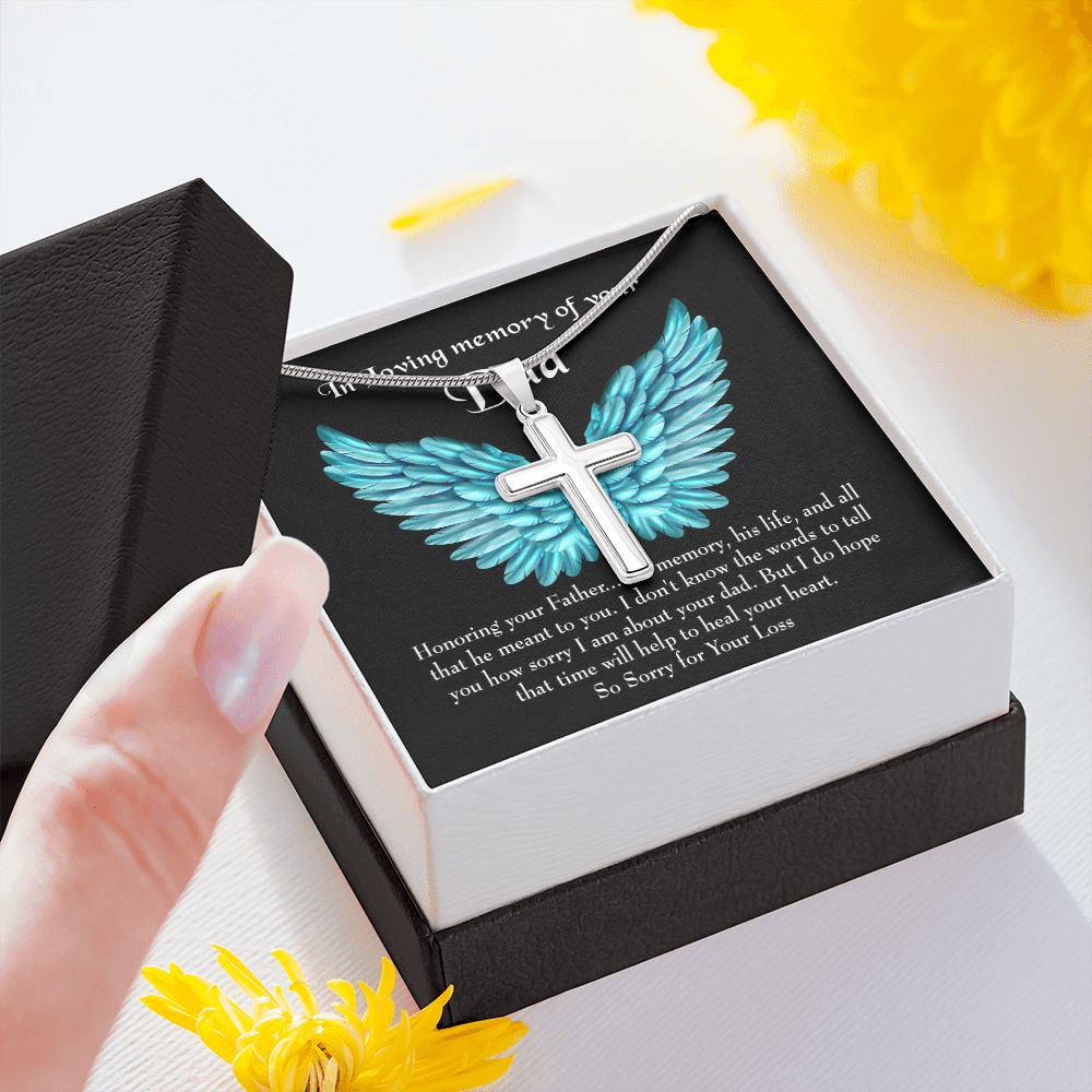 Honoring Your Dad Dad Memorial Gift Dad Memorial Cross Necklace Sympathy Gift Loss of Father Condolence Message Card-Express Your Love Gifts
