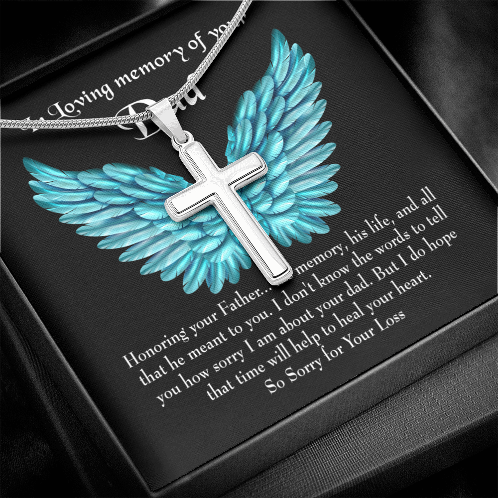 Honoring Your Dad Dad Memorial Gift Dad Memorial Cross Necklace Sympathy Gift Loss of Father Condolence Message Card-Express Your Love Gifts