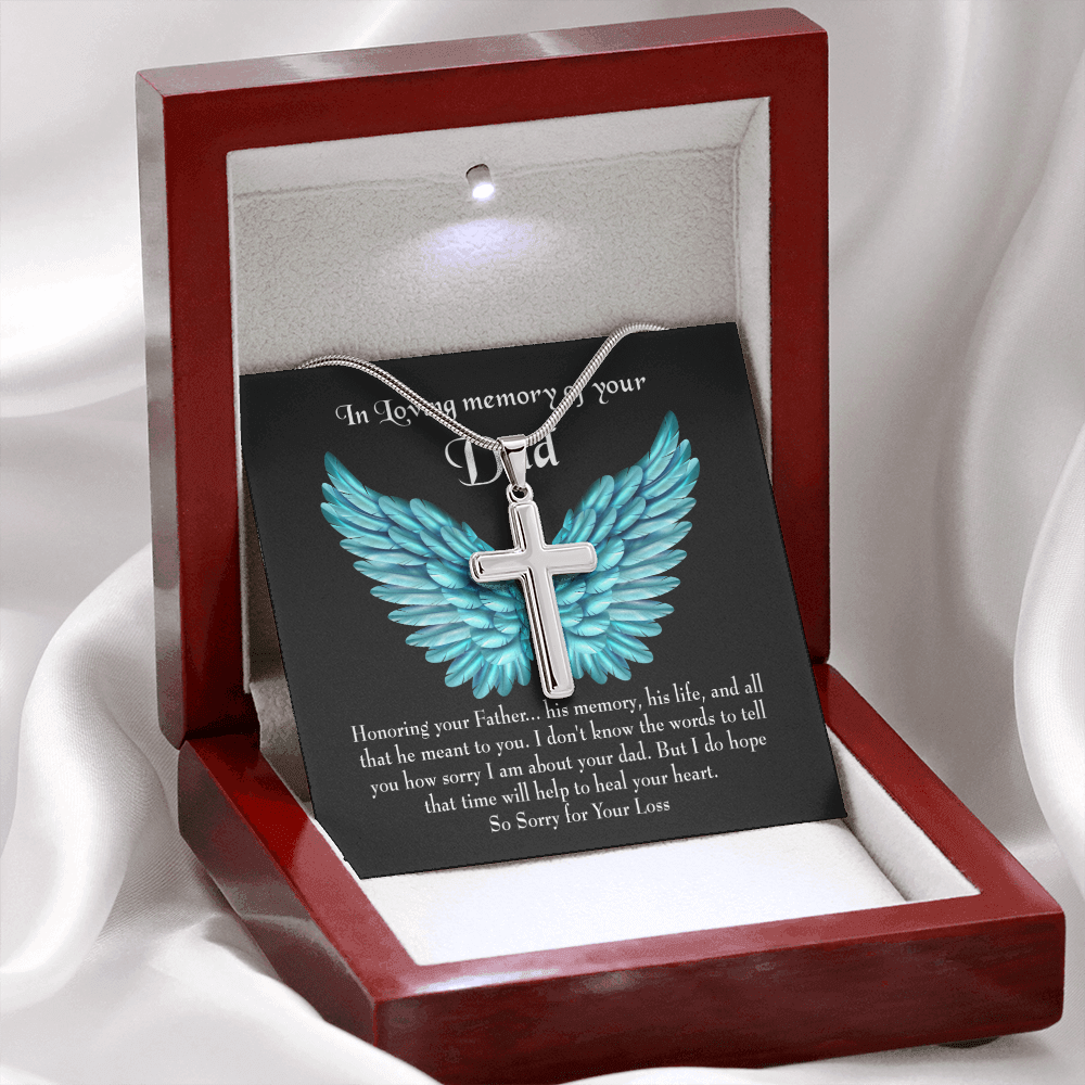 Honoring Your Dad Dad Memorial Gift Dad Memorial Cross Necklace Sympathy Gift Loss of Father Condolence Message Card-Express Your Love Gifts