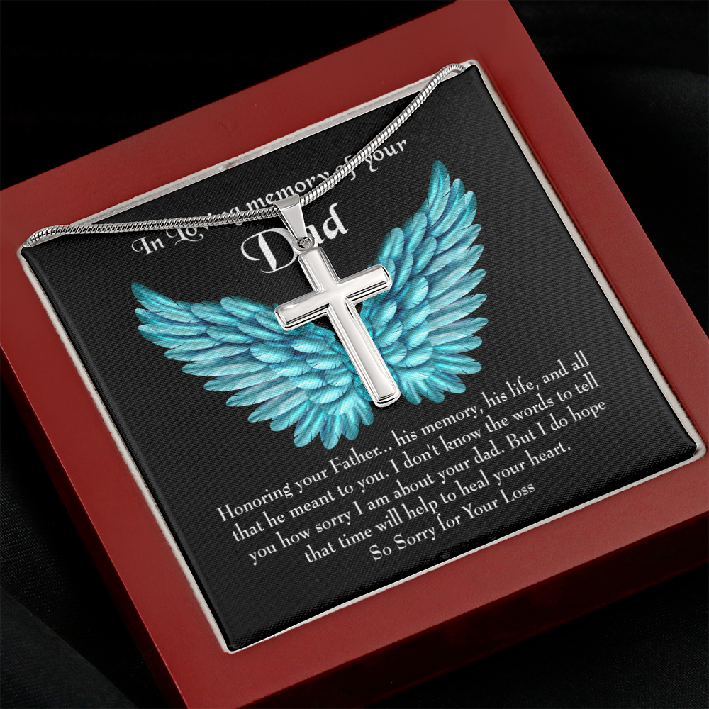 Honoring Your Dad Dad Memorial Gift Dad Memorial Cross Necklace Sympathy Gift Loss of Father Condolence Message Card-Express Your Love Gifts