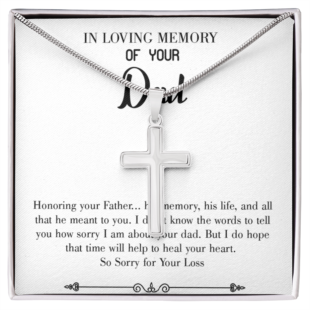 Honoring Your Father Dad Memorial Gift Dad Memorial Cross Necklace Sympathy Gift Loss of Father Condolence Message Card-Express Your Love Gifts