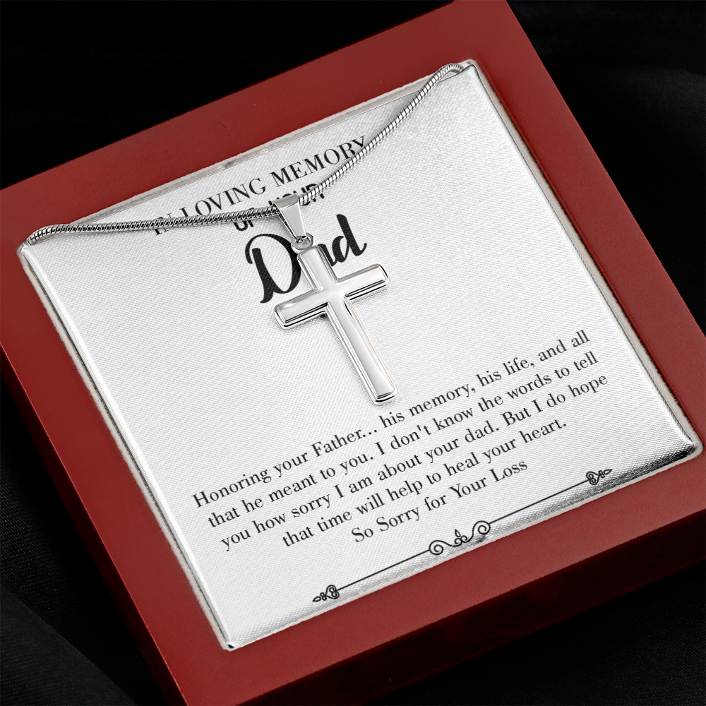 Honoring Your Father Dad Memorial Gift Dad Memorial Cross Necklace Sympathy Gift Loss of Father Condolence Message Card-Express Your Love Gifts