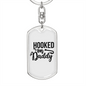 Hooked On Daddy Fishing Keychain Stainless Steel or 18k Gold Dog Tag Keyring-Express Your Love Gifts
