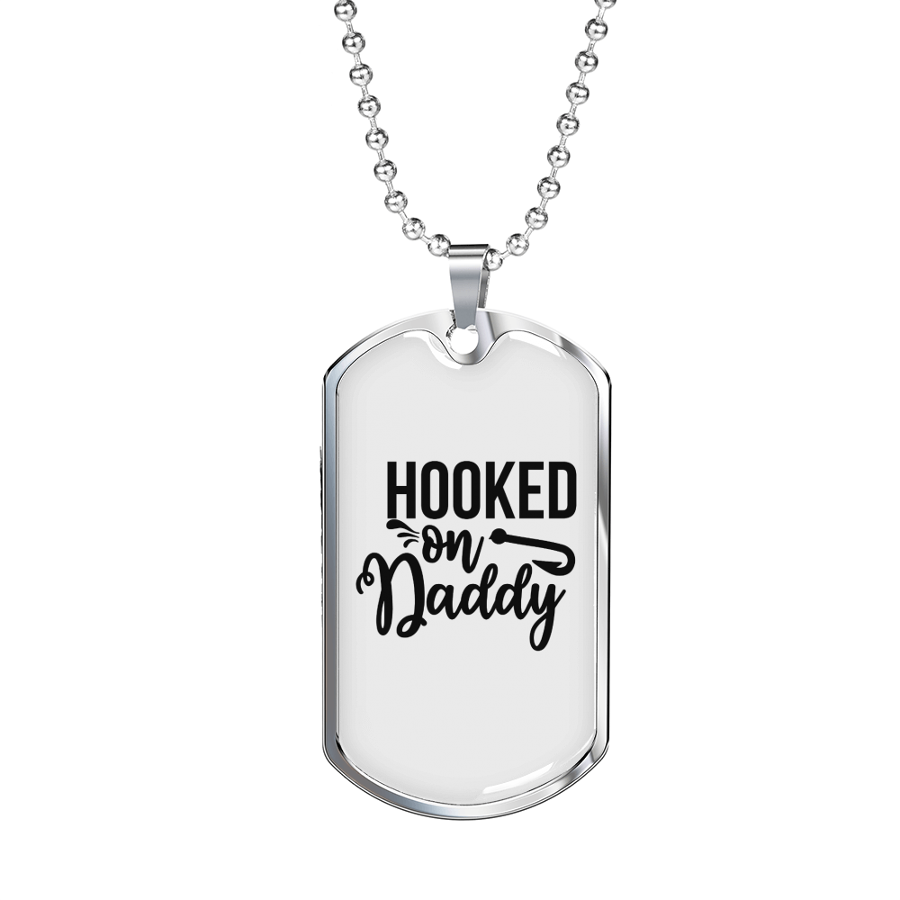 Hooked On Daddy Fishing Necklace Stainless Steel or 18k Gold Dog Tag 24" Chain-Express Your Love Gifts