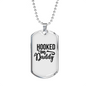 Hooked On Daddy Fishing Necklace Stainless Steel or 18k Gold Dog Tag 24" Chain-Express Your Love Gifts