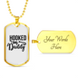 Hooked On Daddy Fishing Necklace Stainless Steel or 18k Gold Dog Tag 24" Chain-Express Your Love Gifts