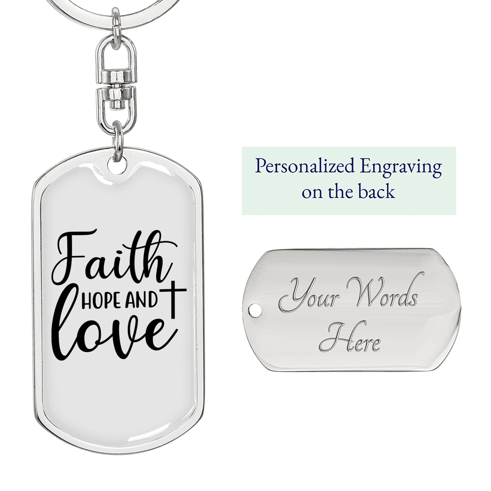 Hope And Love Cross Christian Keychain Stainless Steel or 18k Gold Dog Tag Keyring-Express Your Love Gifts