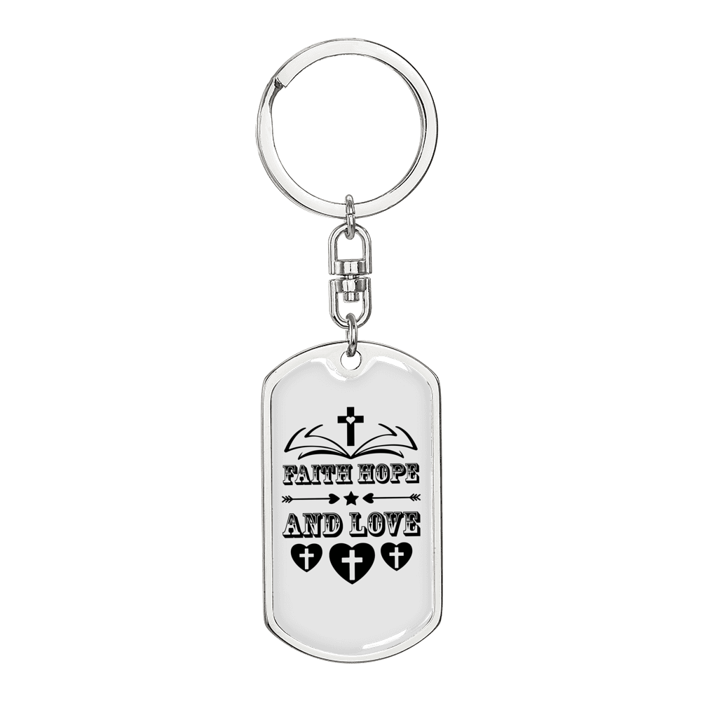 Hope Love Faith Christian Keychain Stainless Steel or 18k Gold Dog Tag Keyring-Express Your Love Gifts