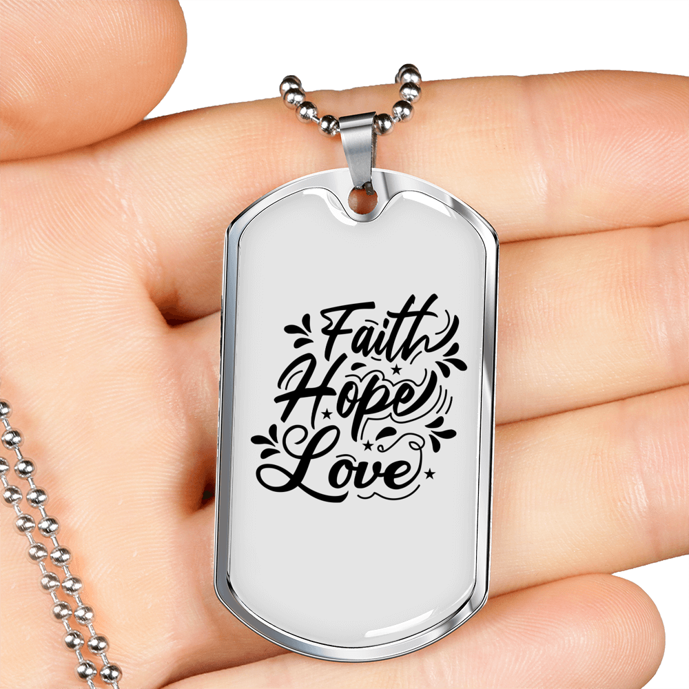 Hope Love Necklace Stainless Steel or 18k Gold Dog Tag 24" Chain-Express Your Love Gifts