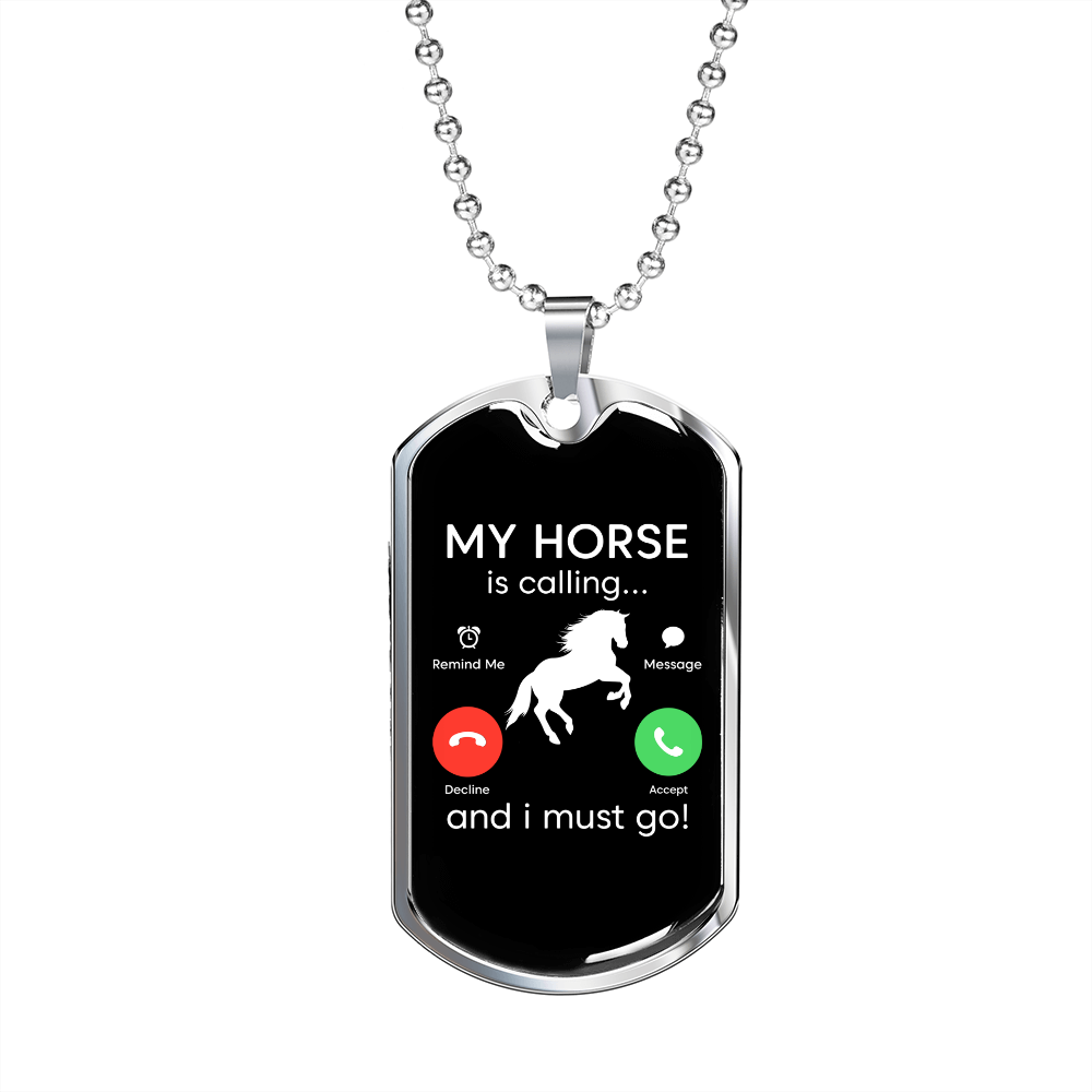 Horse Calling Horse Necklace Stainless Steel or 18k Gold Dog Tag 24" Chain-Express Your Love Gifts