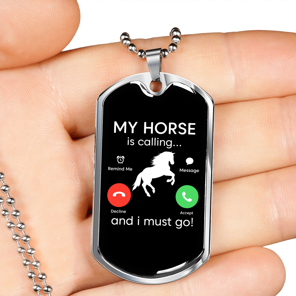 Horse Calling Horse Necklace Stainless Steel or 18k Gold Dog Tag 24" Chain-Express Your Love Gifts