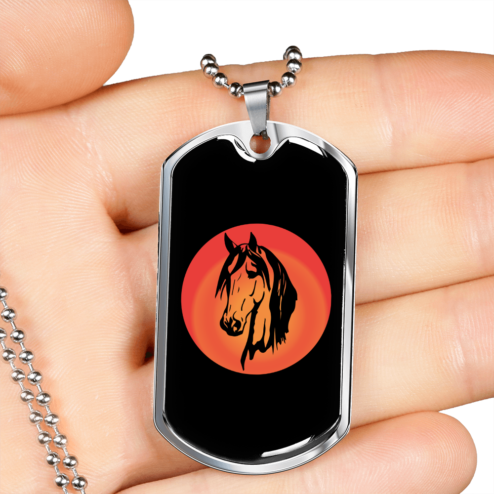 Horse Circle Pink in Black Horse Necklace Stainless Steel or 18k Gold Dog Tag 24" Chain-Express Your Love Gifts