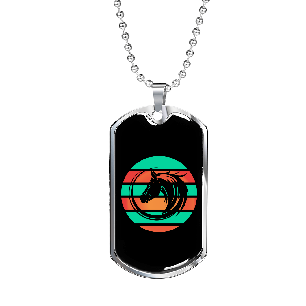 Horse Circle Retro Horse Necklace Stainless Steel or 18k Gold Dog Tag 24" Chain-Express Your Love Gifts