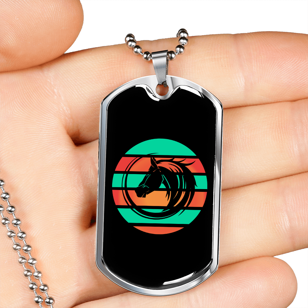 Horse Circle Retro Horse Necklace Stainless Steel or 18k Gold Dog Tag 24" Chain-Express Your Love Gifts