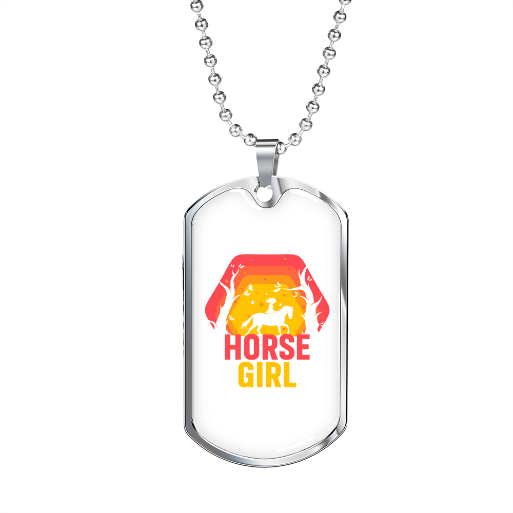 Horse Girl Horse Pink Necklace Stainless Steel or 18k Gold Dog Tag 24" Chain-Express Your Love Gifts