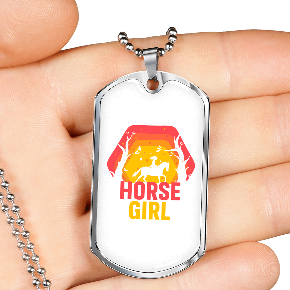 Horse Girl Horse Pink Necklace Stainless Steel or 18k Gold Dog Tag 24" Chain-Express Your Love Gifts