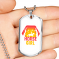 Horse Girl Horse Pink Necklace Stainless Steel or 18k Gold Dog Tag 24" Chain-Express Your Love Gifts